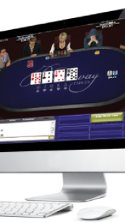 Un écran d'iMac, où se déroule une partie de poker en ligne. Ecran d'ordinateur Mac et poker en ligne