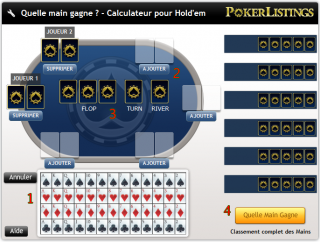Etapes pour utiliser l'outil pour savoir quelle main gagne au poker. Quelle main gagne au poker ?