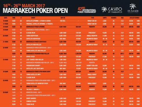 Programme et Calendrier Marrakech Poker Open 2017