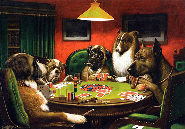 Chiens jouant au poker